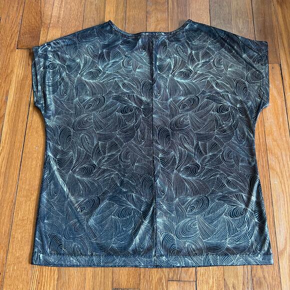 1980s Cherry Hill Metallic Silver Gold Vintage Abstract Blouse Size M - Picture 6 of 16